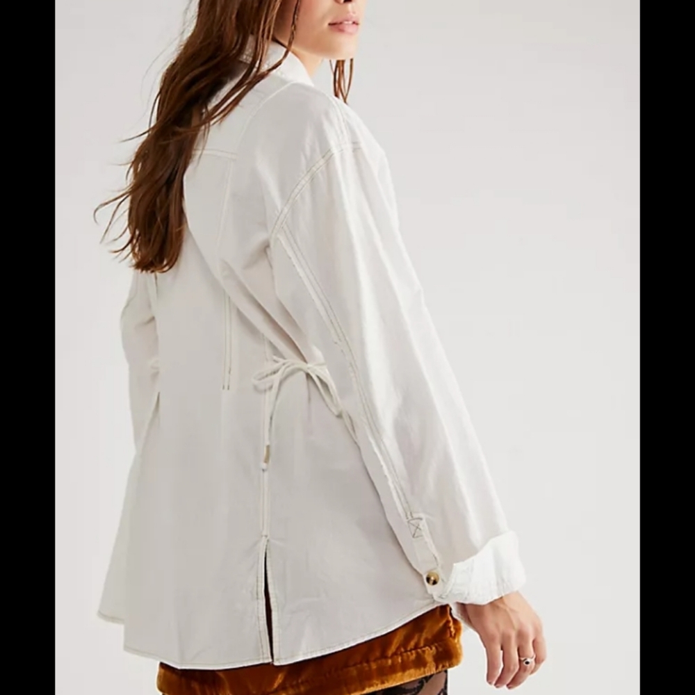 NEW Free people cream ivory Marten Oxford top tunic shirt side tie small